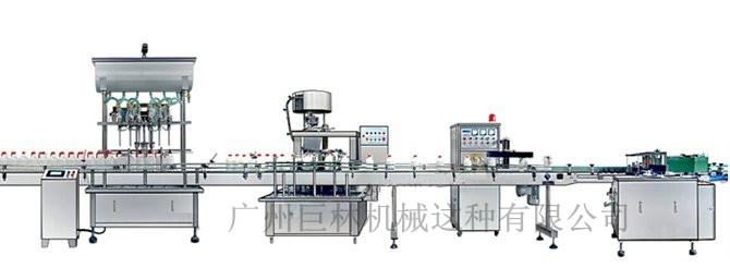 直列式裝機、自動鎖蓋機、鋁箔封口、糨糊貼標灌裝線 